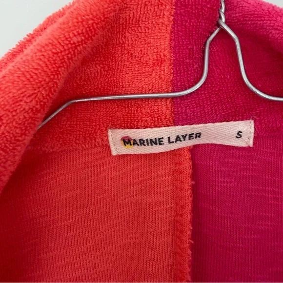 MARINE LAYER Women’s Terry Out Jacquard Resort Shirt in Hot Coral Colorblock - Picture 5 of 14